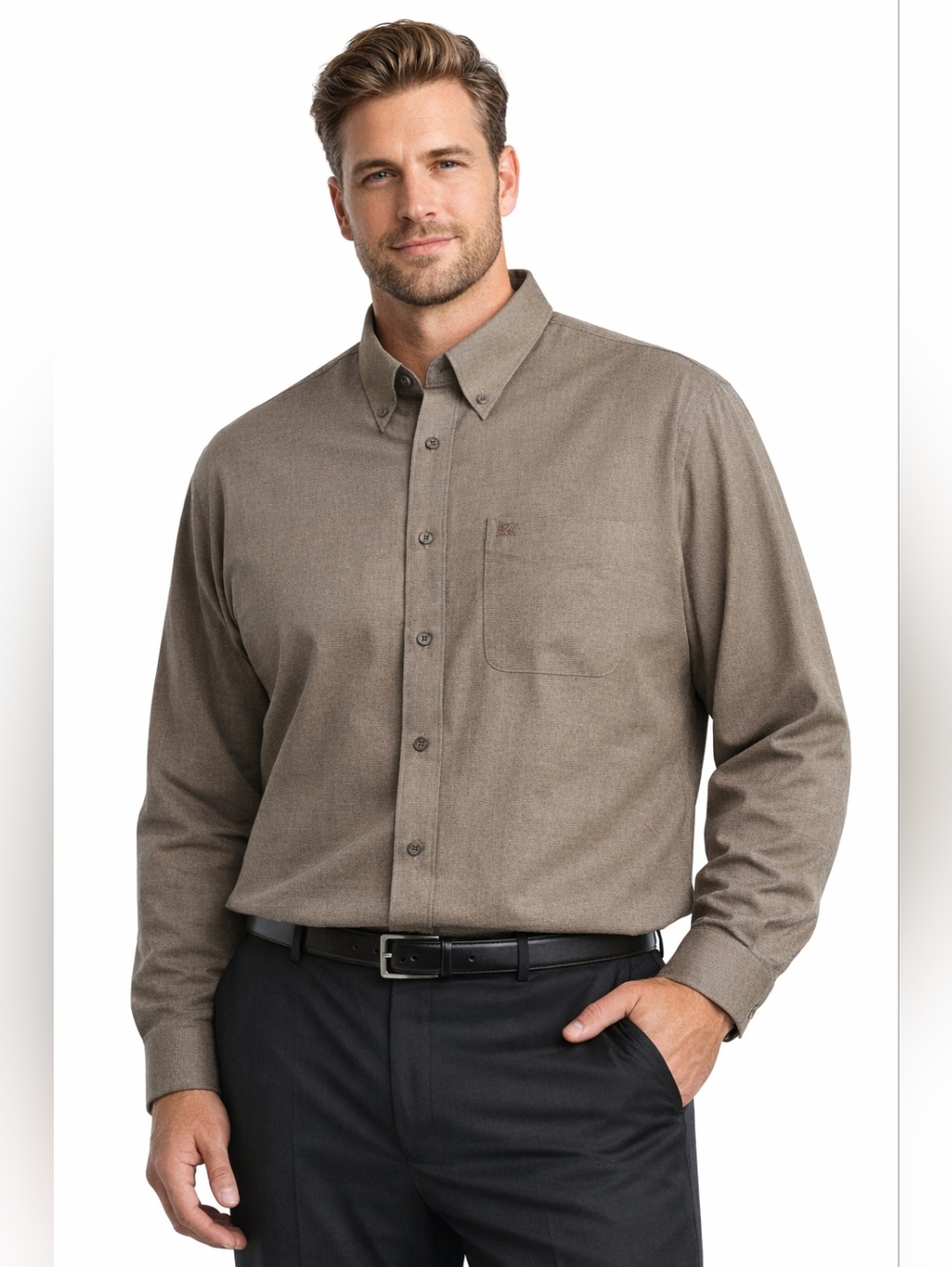 Cutter & Buck 2XB Big & Tall Button Down Shirt Brown Golf Classic